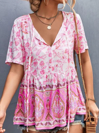 Jersey Vacation Ethnic Loose Shirt