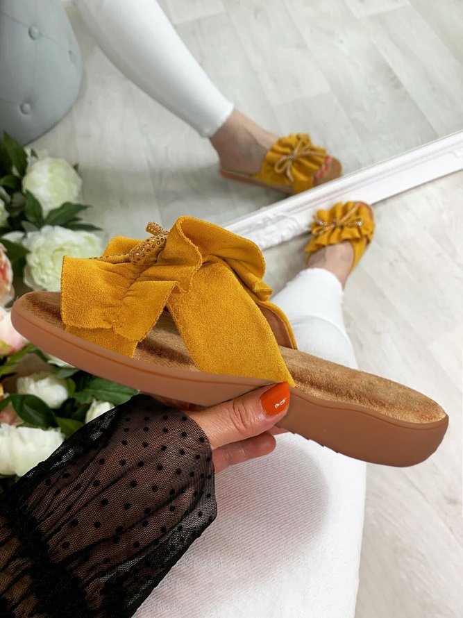 Casual Yellow Bow Decor Slide Sandals