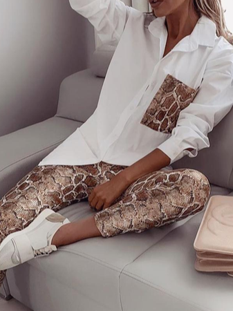 Snakeskin Casual Others Knitted Two-Piece Set