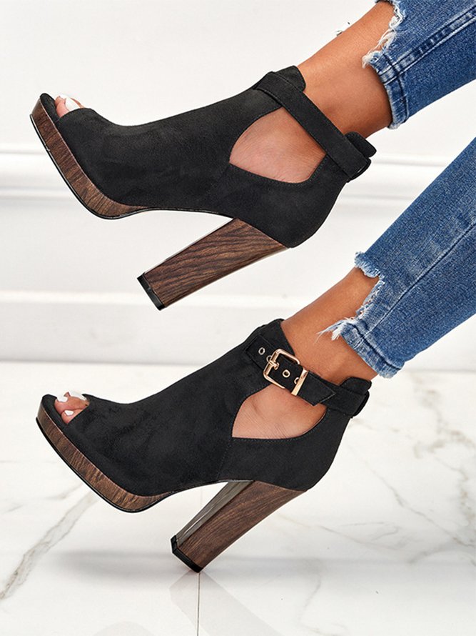Suede Chunky Heel Peep Toe Sandal Boots