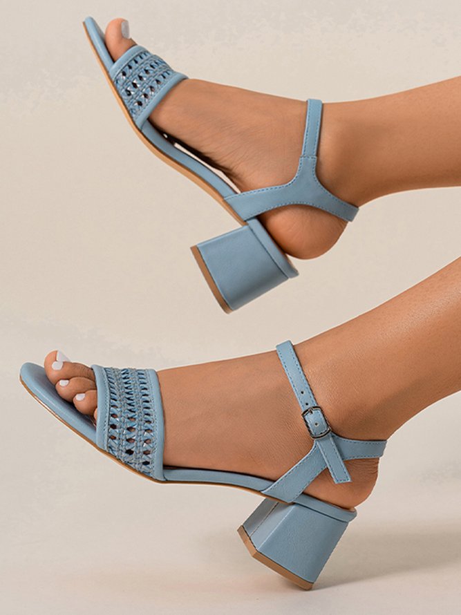 Simple And Romantic Woven Upper Strips Chunky Heel Sandals