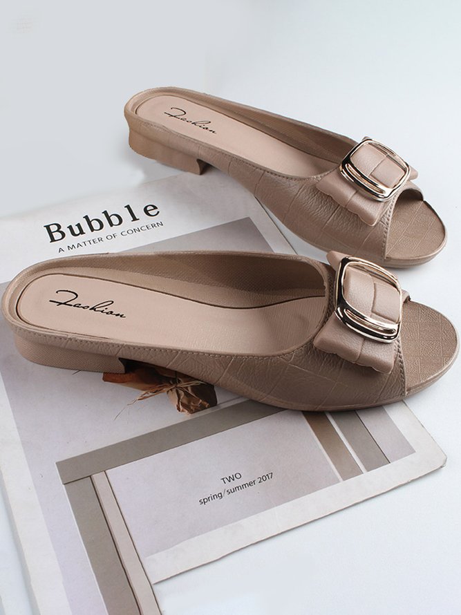 Soft and Comfortable Fashion Square Buckle Casual Chunky Heel Half Slippers