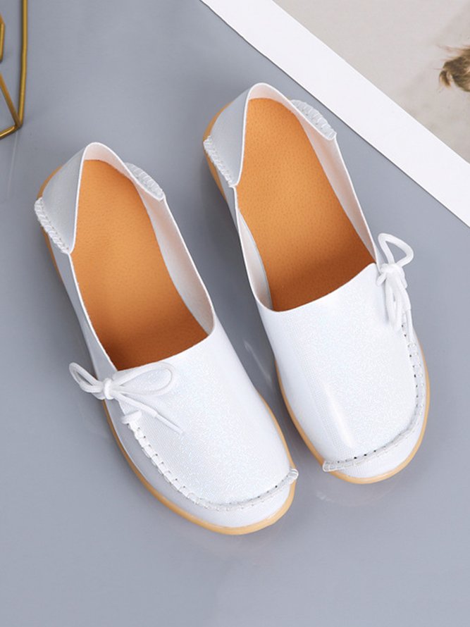 Casual Bow Decor Moccasin Slip On Peas Shoes