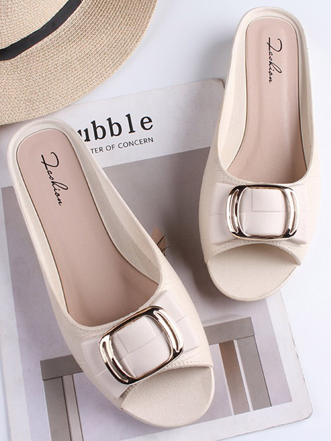 Soft and Comfortable Fashion Square Buckle Casual Chunky Heel Half Slippers