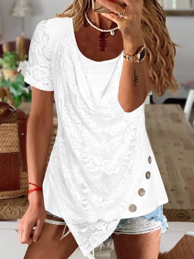 Lace Crew Neck Casual tunic Shirt