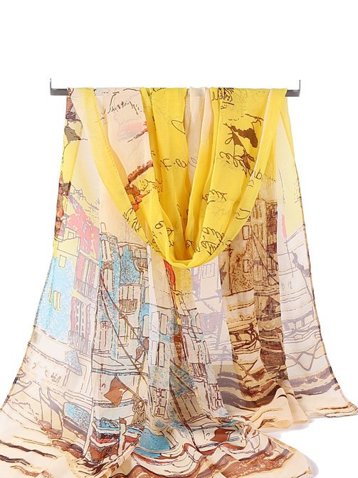 Vacation Abstract Fun Illustration Pattern Silk Scarf Spring Summer Beach Accessories
