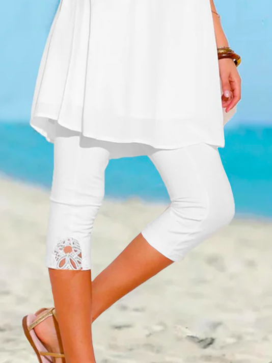 Plus Size Plain Vacation Regular Fit Leggings
