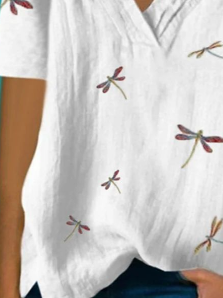 Plus Size White Printed Shift Casual Cotton-Blend Top