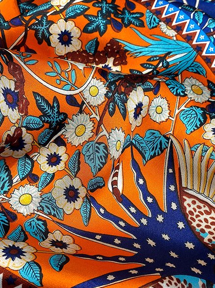Ethnic Style Daily Blue Tree of Life Pattern Silk Scarf Versatile Accessories