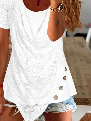 Lace Crew Neck Casual tunic Shirt