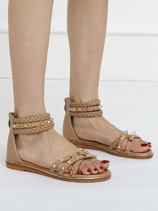 Studded Decor Criss Cross Back Zip Ankle Strap Sandals