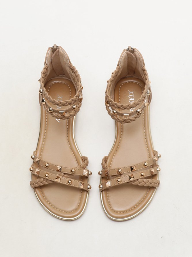 Studded Decor Criss Cross Back Zip Ankle Strap Sandals