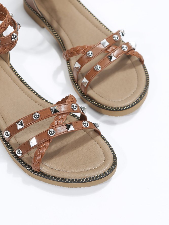 Studded Decor Criss Cross Back Zip Ankle Strap Sandals