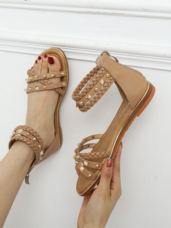 Studded Decor Criss Cross Back Zip Ankle Strap Sandals