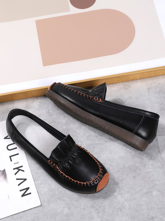 Stitched Panel Leather Soft Flats