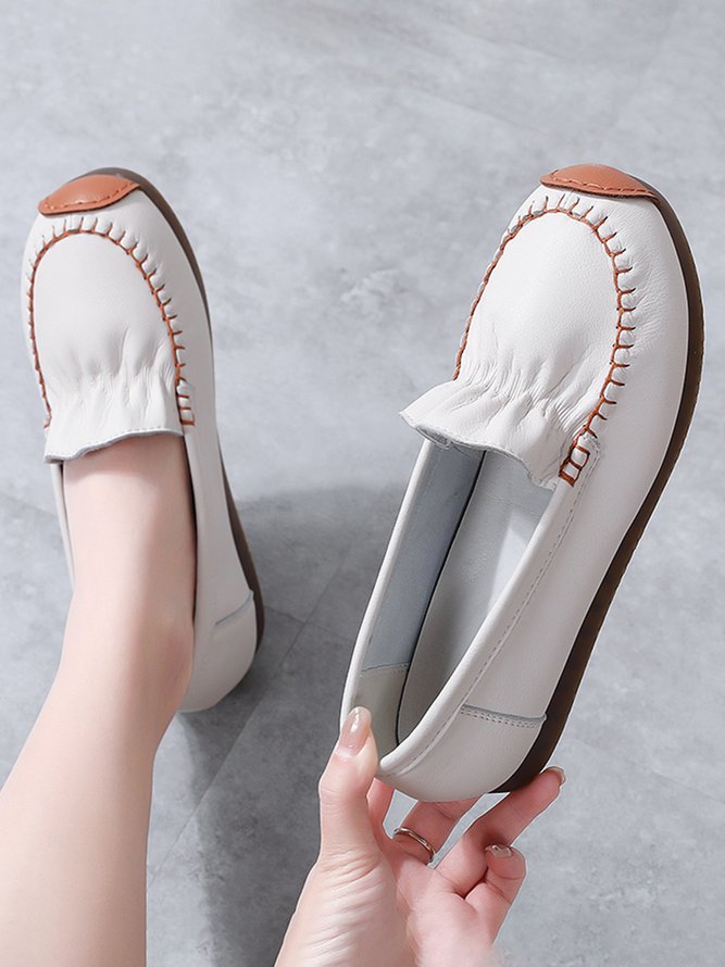 Stitched Panel Leather Soft Flats