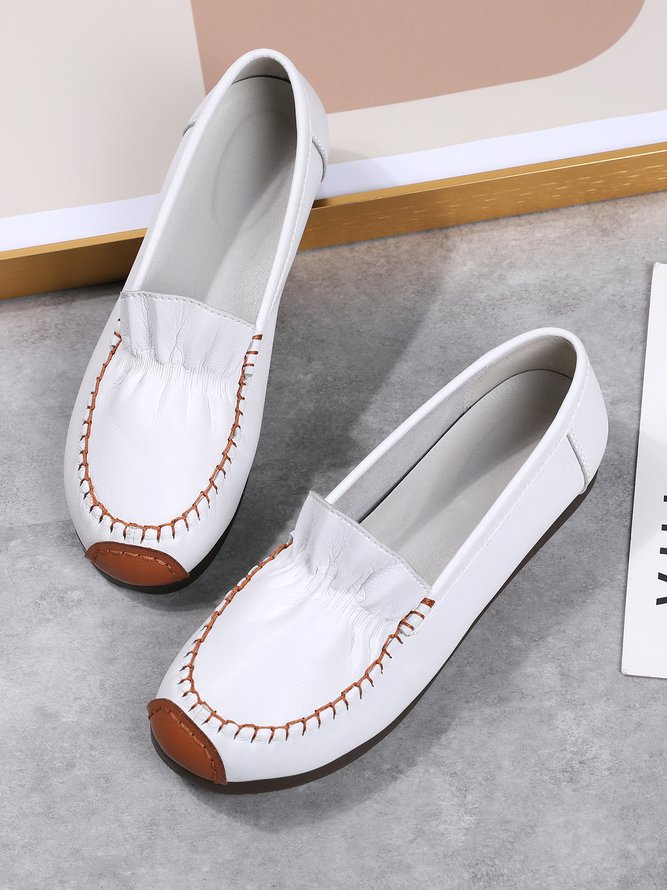 Stitched Panel Leather Soft Flats