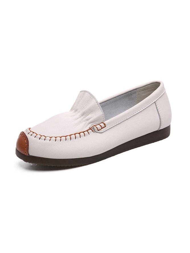 Stitched Panel Leather Soft Flats