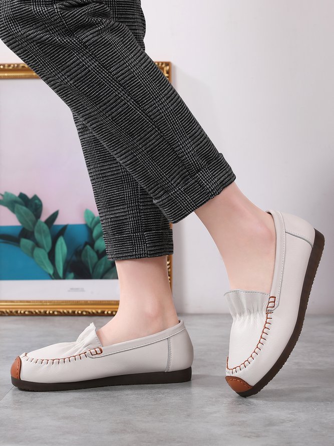 Stitched Panel Leather Soft Flats