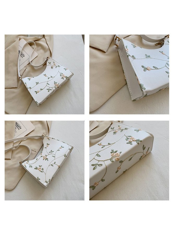 Spring Summer Embroidered Floral Underarm Bag