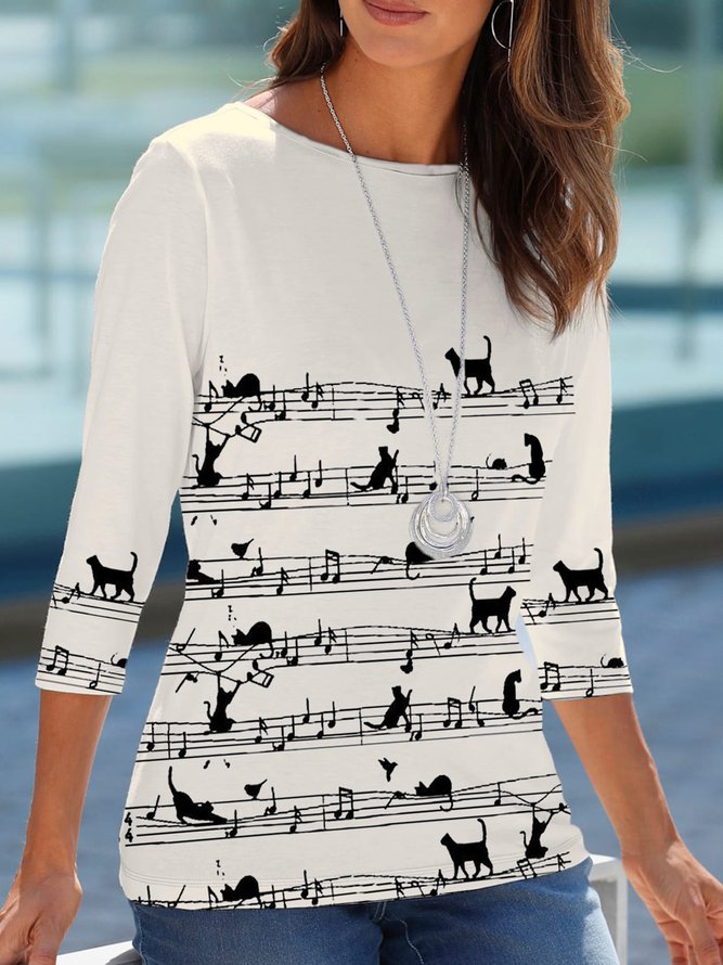 Women‘s Funny Cat Crew Neck Loose Simple T-Shirt