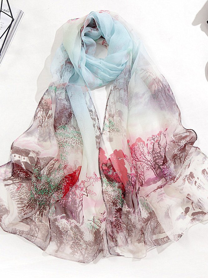 Boho Silk Abstract Botanical Pattern Scarf Neck Beach Vacation Accessories