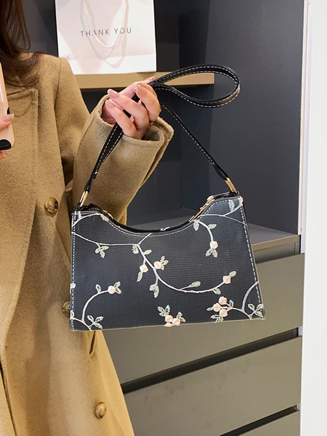 Spring Summer Embroidered Floral Underarm Bag