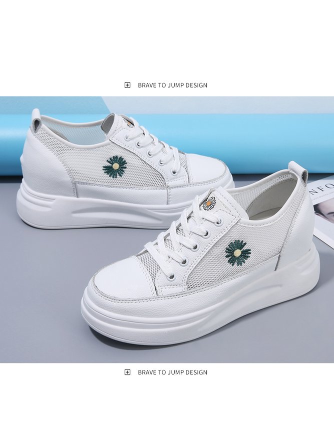 Daisy Leather Breathable Mesh Platform Heightening Sneakers