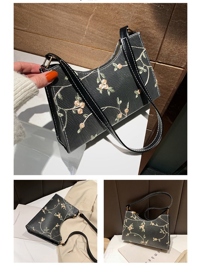 Spring Summer Embroidered Floral Underarm Bag