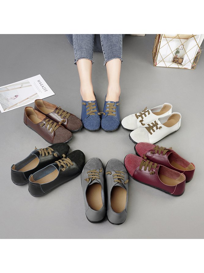 Retro Casual Cowhide Solid Color Beanie Flat Shoes