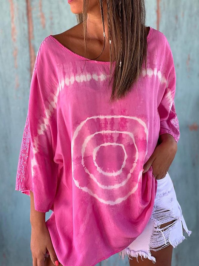Crew Neck Casual Loose Geometric Shirt