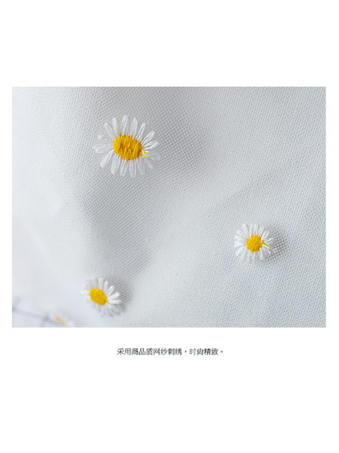 Spring Summer Daisy Embroidery Mesh Canvas Bag