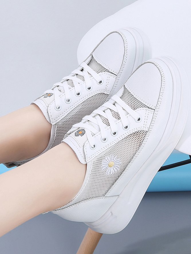 Daisy Leather Breathable Mesh Platform Heightening Sneakers