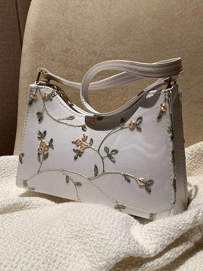 Spring Summer Embroidered Floral Underarm Bag