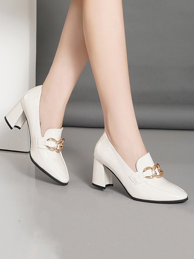 Metal Rhinestone Thick Chain Chunky Heel Loafers