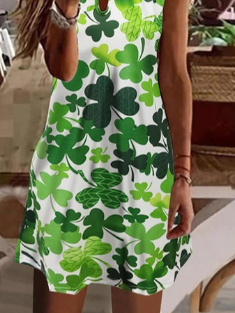 St. Patrick's Day Jersey Loose Casual Four-Leaf Clover Dress