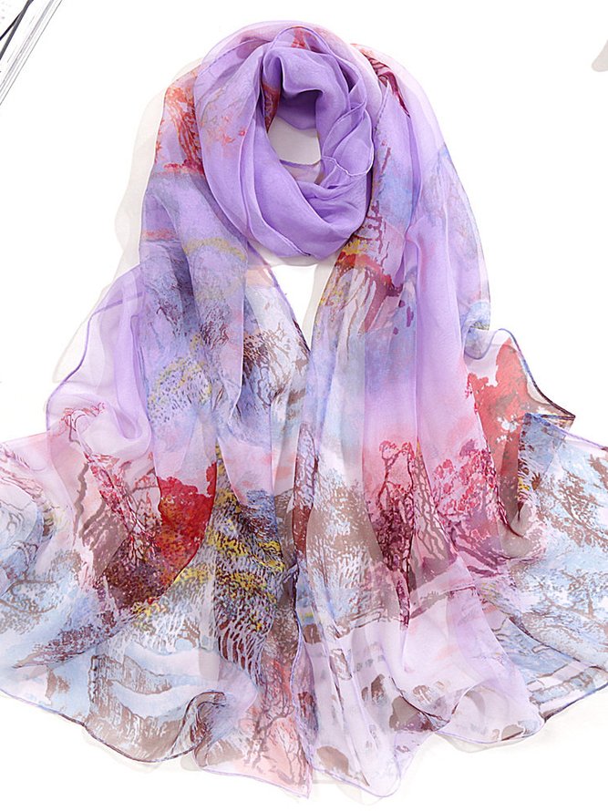 Boho Silk Abstract Botanical Pattern Scarf Neck Beach Vacation Accessories