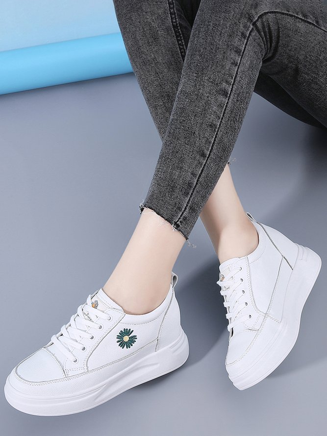 Daisy Leather Breathable Mesh Platform Heightening Sneakers