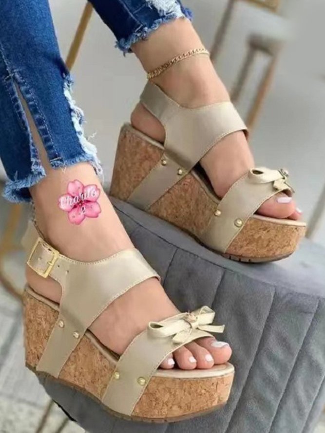 Vintage Bow Wedge Platform Sandals