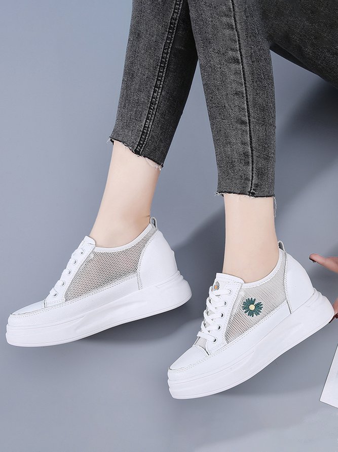 Daisy Leather Breathable Mesh Platform Heightening Sneakers