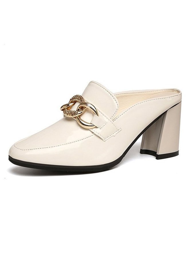 Metal Rhinestone Thick Chain Chunky Heel Loafers