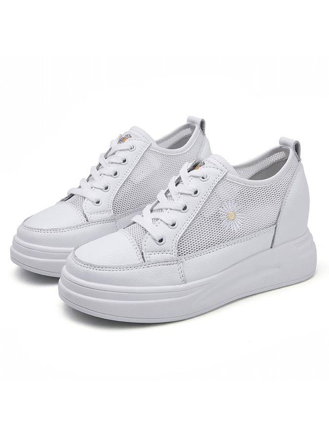 Daisy Leather Breathable Mesh Platform Heightening Sneakers