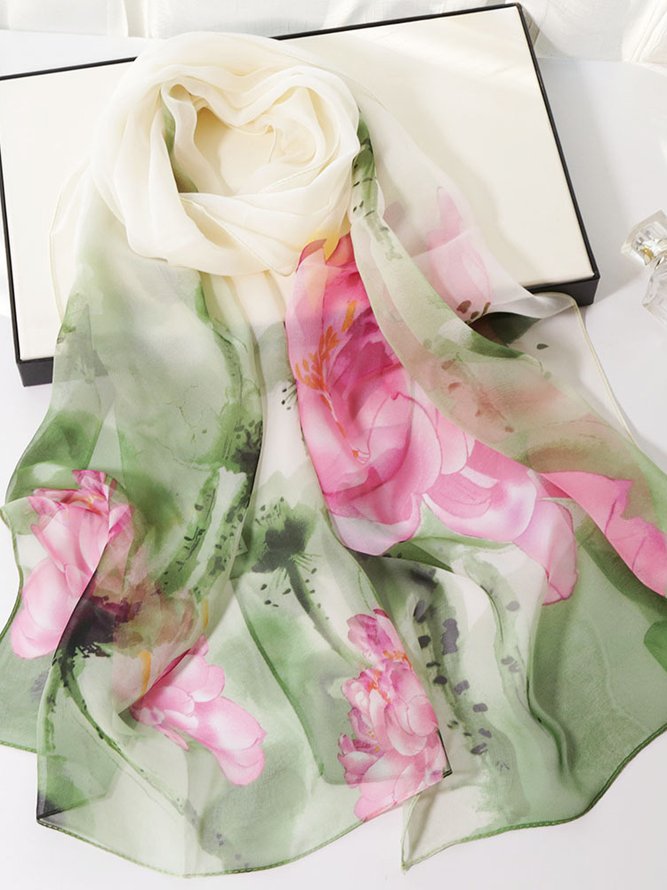 Silk Floral Long Scarf Boh Beach Vacation Accessories