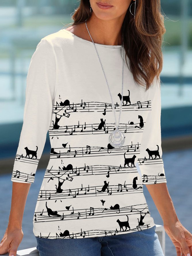 Women‘s Funny Cat Crew Neck Loose Simple T-Shirt