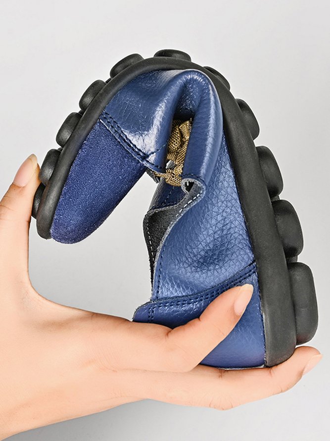 Retro Casual Cowhide Solid Color Beanie Flat Shoes