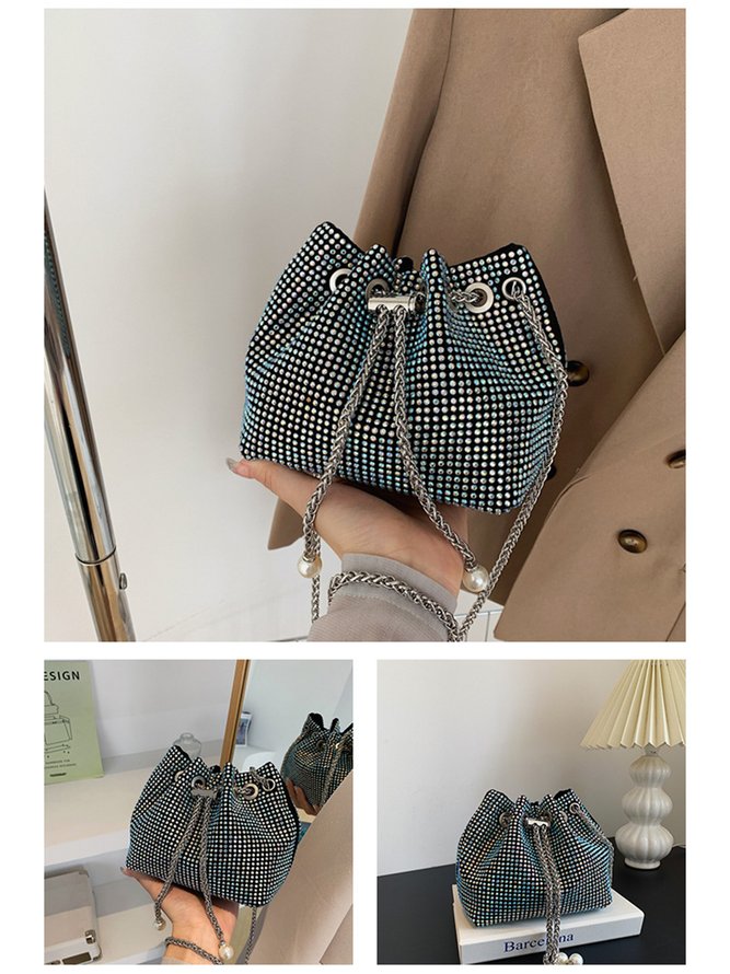 Rhinestone Drawstring Gorgeous Bucket Bag