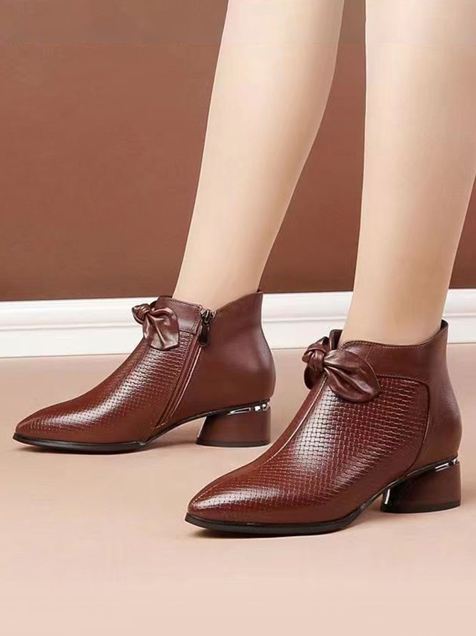 Bowknot Casual Pointed Toe Chunky Heel Boots