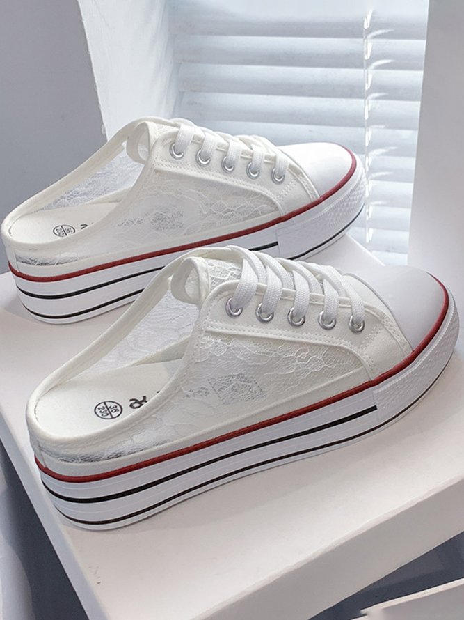 White Black Lace Breathable Platform Canvas Shoes