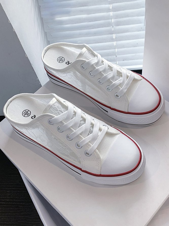White Black Lace Breathable Platform Canvas Shoes