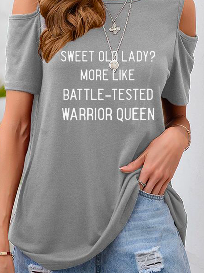 Cut-Outs Text Letters Casual T-Shirt